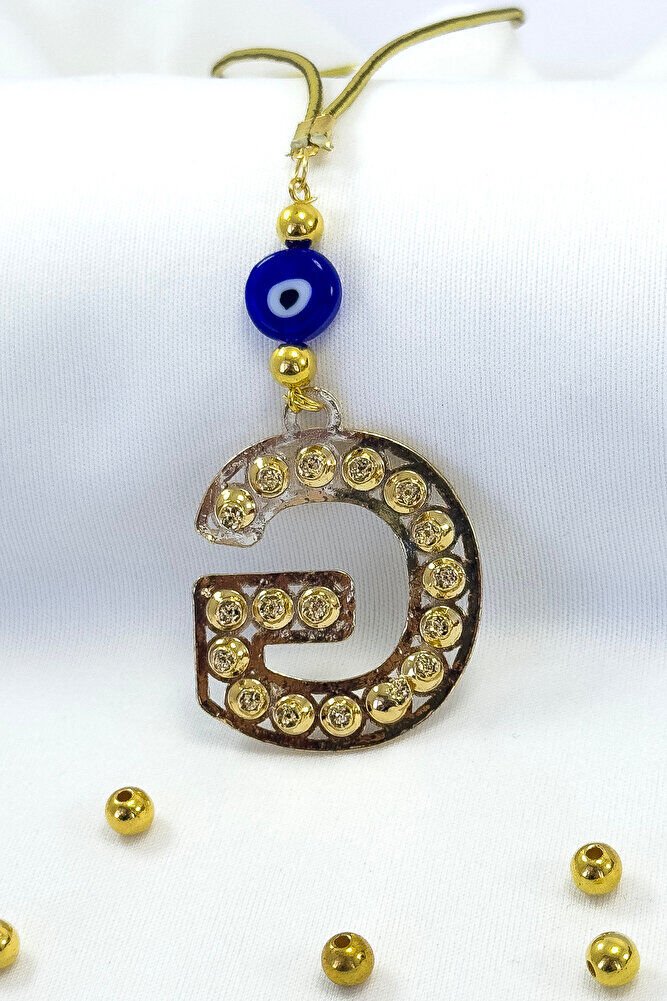 Gold Renkli Parlak Taşlı G Harfi Araba Dikiz Ayna Süsü, Hediyelik Araba Süsü