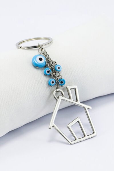 Metal Ev El Yapımı Cam Nazar Boncuklu Anahtarlık, Yeni Ev Evlilik Hediyesi