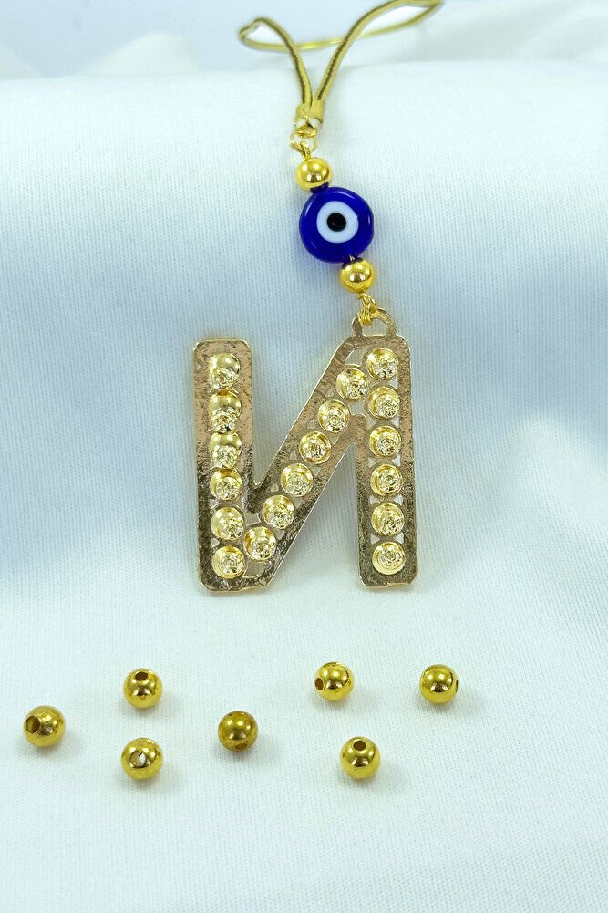 Gold Renkli Parlak Taşlı N Harfi Araba Dikiz Ayna Süsü, Hediyelik Araba Süsü