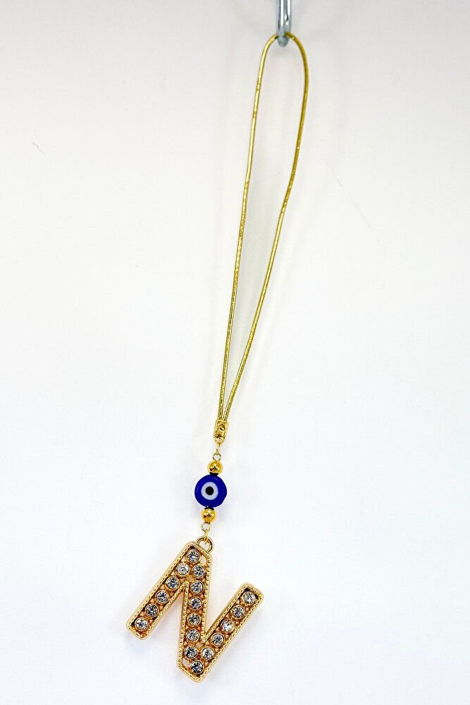 Gold Renkli Parlak Taşlı N Harfi Araba Dikiz Ayna Süsü, Hediyelik Araba Süsü