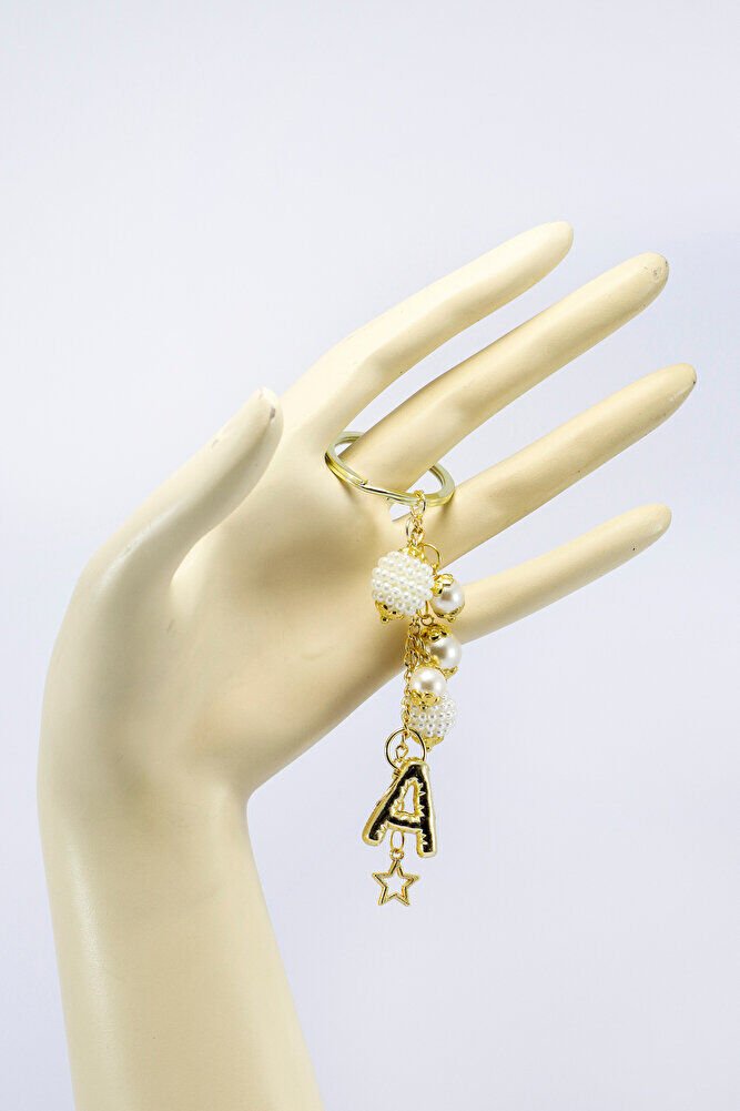 İncili Bombeli Metal A Harfli Dikiz Ayna Süsü, Kişiye Özel Gold Renkli Yeni Araba Hediyesi