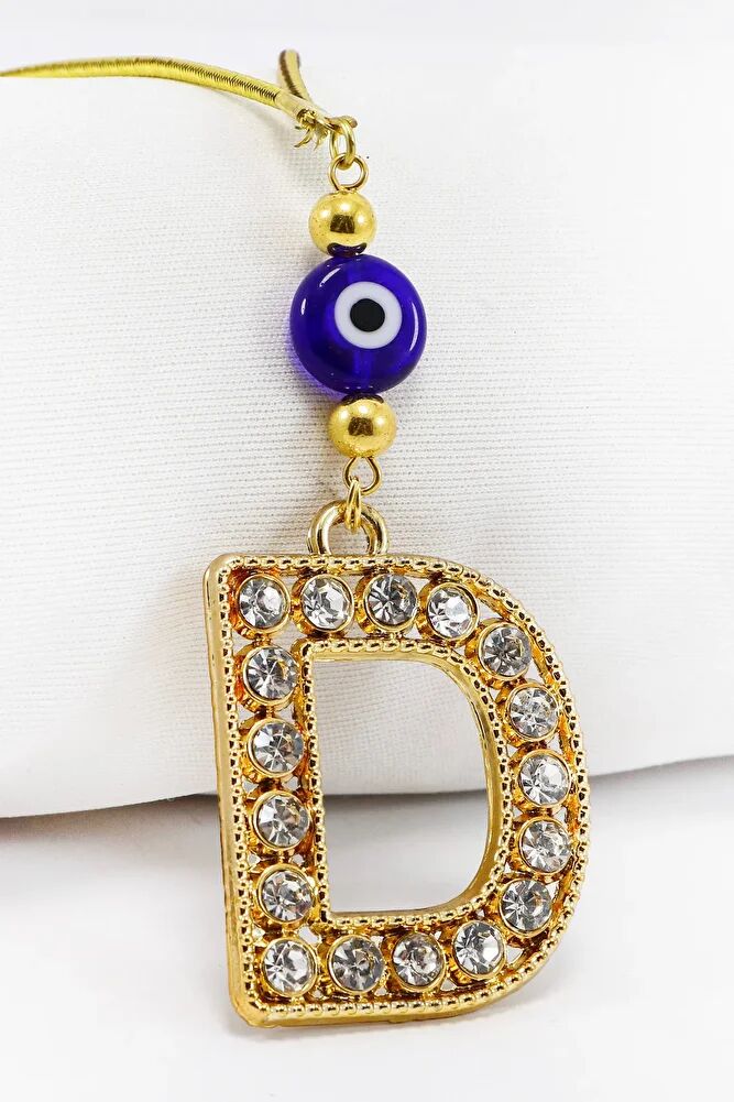 Gold Renkli Parlak Taşlı D Harfi Araba Dikiz Ayna Süsü, Hediyelik Araba Süsü