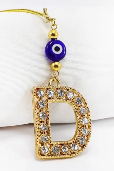 Gold Renkli Parlak Taşlı D Harfi Araba Dikiz Ayna Süsü, Hediyelik Araba Süsü