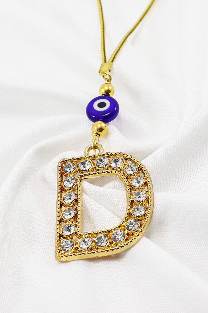 Gold Renkli Parlak Taşlı D Harfi Araba Dikiz Ayna Süsü, Hediyelik Araba Süsü