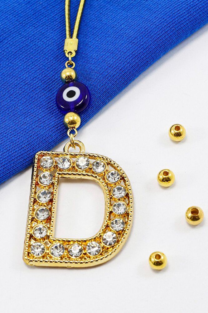 Gold Renkli Parlak Taşlı D Harfi Araba Dikiz Ayna Süsü, Hediyelik Araba Süsü