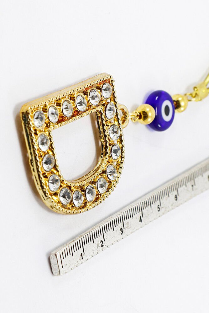 Gold Renkli Parlak Taşlı D Harfi Araba Dikiz Ayna Süsü, Hediyelik Araba Süsü