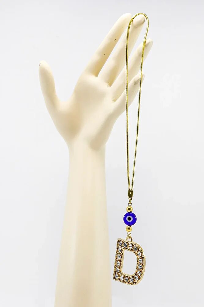 Gold Renkli Parlak Taşlı D Harfi Araba Dikiz Ayna Süsü, Hediyelik Araba Süsü