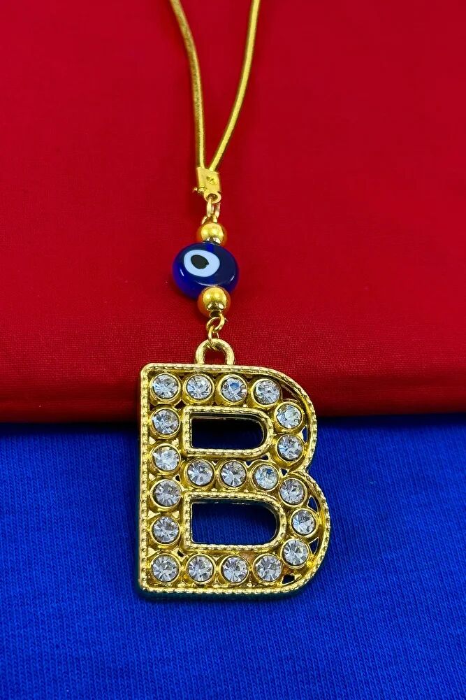 Gold Renkli Parlak Taşlı B Harfi Araba Dikiz Ayna Süsü, Hediyelik Araba Süsü