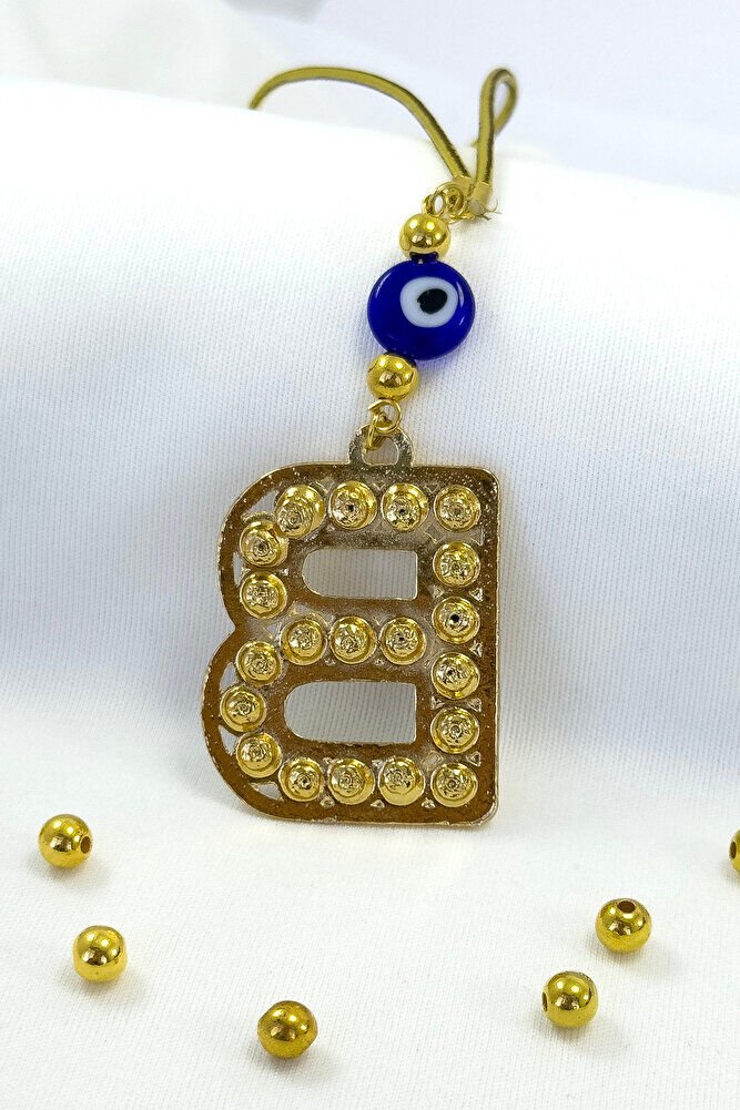 Gold Renkli Parlak Taşlı B Harfi Araba Dikiz Ayna Süsü, Hediyelik Araba Süsü