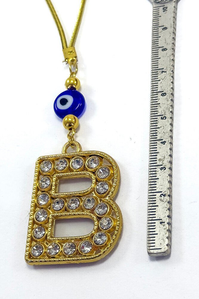 Gold Renkli Parlak Taşlı B Harfi Araba Dikiz Ayna Süsü, Hediyelik Araba Süsü