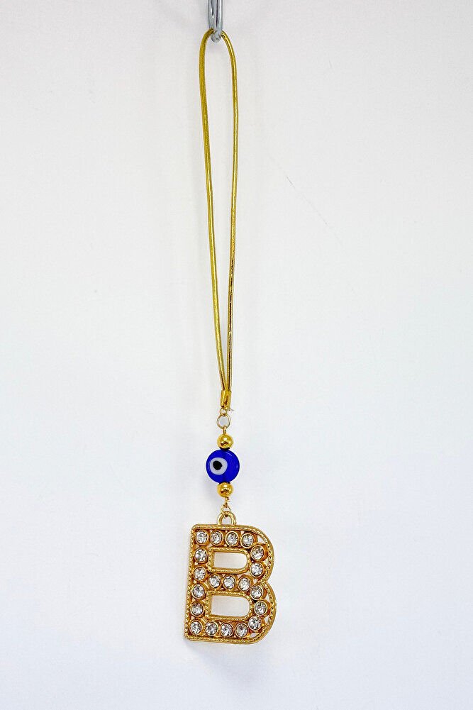 Gold Renkli Parlak Taşlı B Harfi Araba Dikiz Ayna Süsü, Hediyelik Araba Süsü