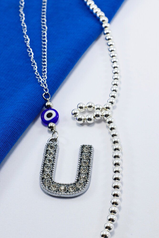Kristal Taşlı U Harfi Metalik Renk Araba Dikiz Ayna Süsü, Hediyelik Nazar Boncuklu Araba Süsü
