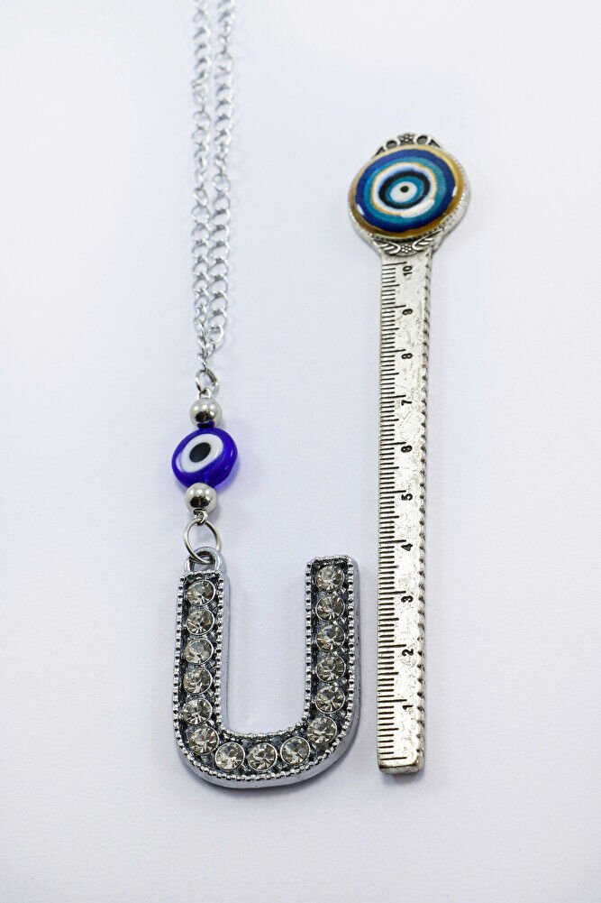 Kristal Taşlı U Harfi Metalik Renk Araba Dikiz Ayna Süsü, Hediyelik Nazar Boncuklu Araba Süsü