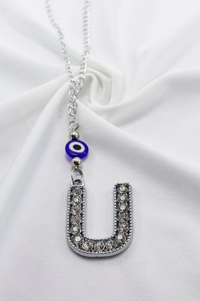 Kristal Taşlı U Harfi Metalik Renk Araba Dikiz Ayna Süsü, Hediyelik Nazar Boncuklu Araba Süsü