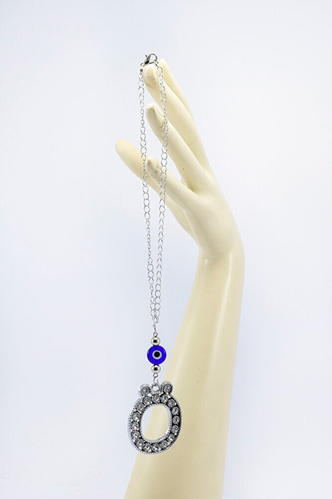 Kristal Taşlı Ö Harfi Metalik Renk Araba Dikiz Ayna Süsü, Hediyelik Nazar Boncuklu Araba Süsü