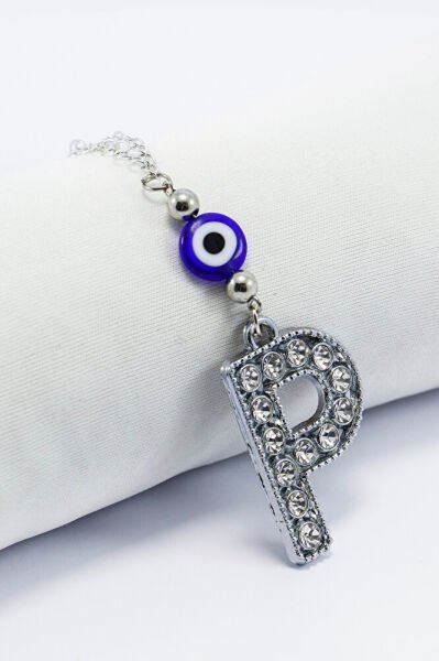 Kristal Taşlı P Harfi Metalik Renk Araba Dikiz Ayna Süsü, Hediyelik Nazar Boncuklu Araba Süsü