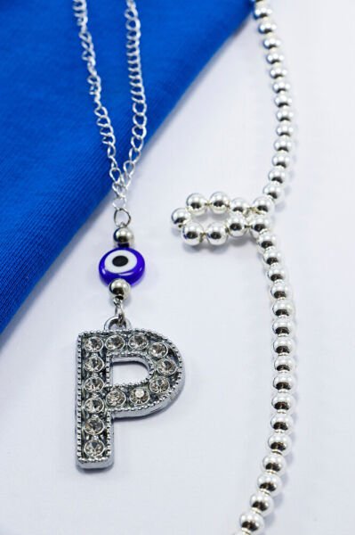 Kristal Taşlı P Harfi Metalik Renk Araba Dikiz Ayna Süsü, Hediyelik Nazar Boncuklu Araba Süsü