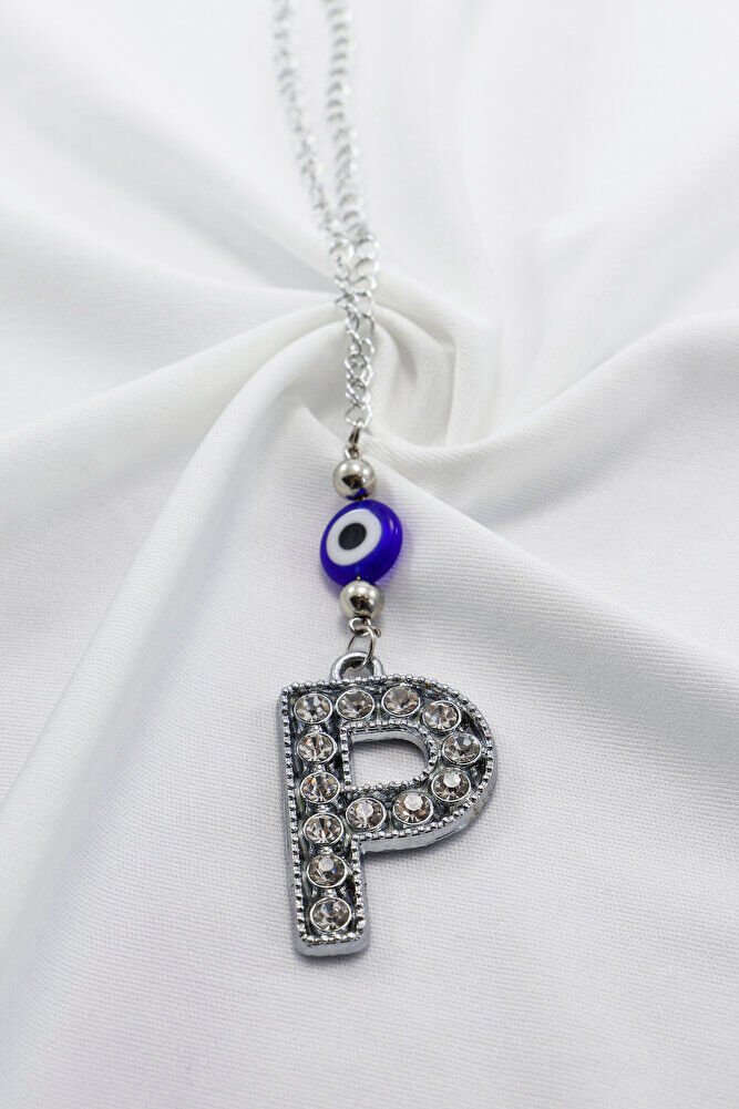 Kristal Taşlı P Harfi Metalik Renk Araba Dikiz Ayna Süsü, Hediyelik Nazar Boncuklu Araba Süsü