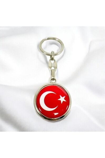 Turkish Flag Red Keychain, Double-Sided Domed