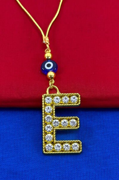 Gold Renkli Parlak Taşlı E Harfi Araba Dikiz Ayna Süsü, Hediyelik Araba Süsü