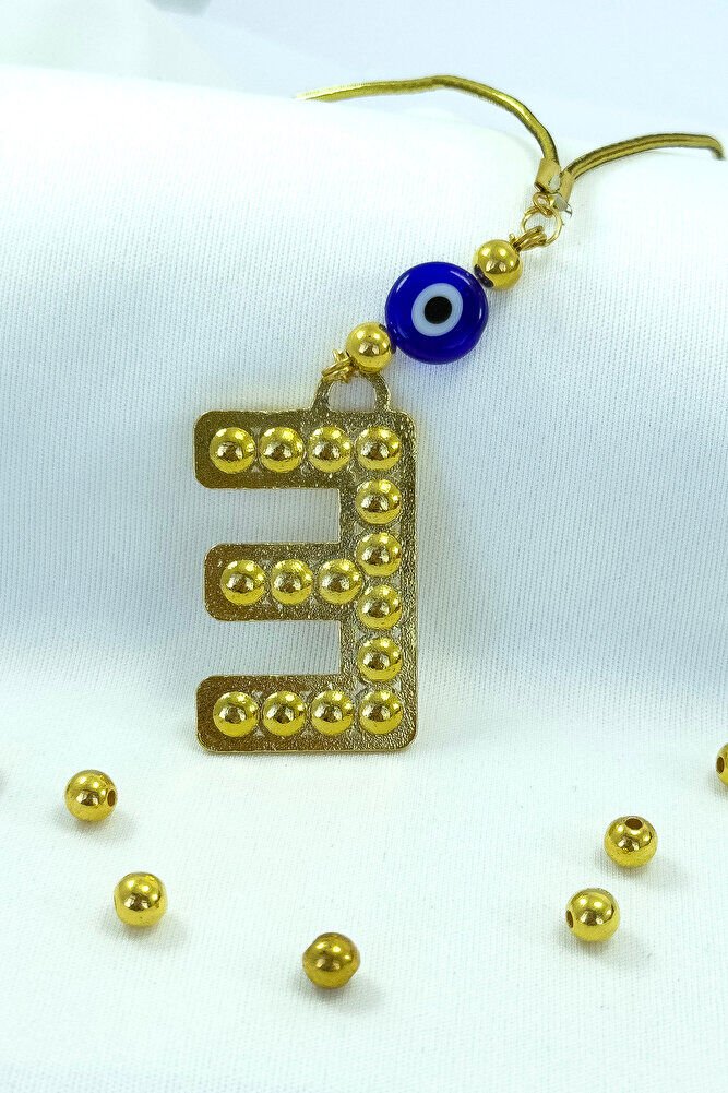 Gold Renkli Parlak Taşlı E Harfi Araba Dikiz Ayna Süsü, Hediyelik Araba Süsü