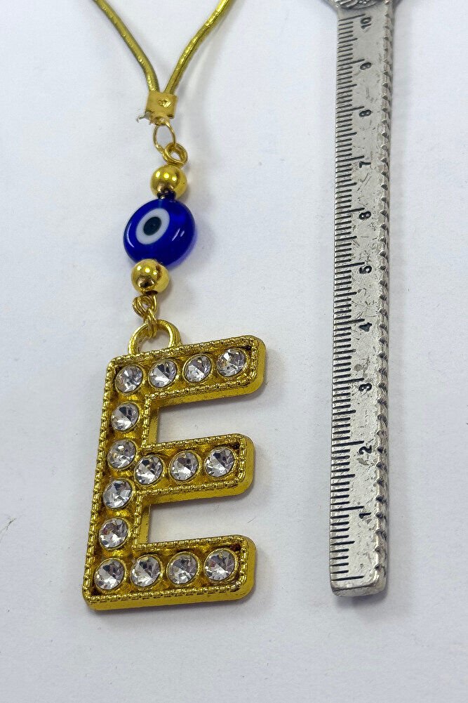 Gold Renkli Parlak Taşlı E Harfi Araba Dikiz Ayna Süsü, Hediyelik Araba Süsü