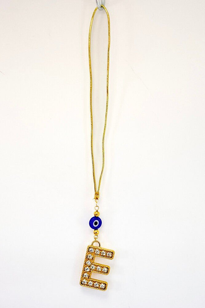 Gold Renkli Parlak Taşlı E Harfi Araba Dikiz Ayna Süsü, Hediyelik Araba Süsü