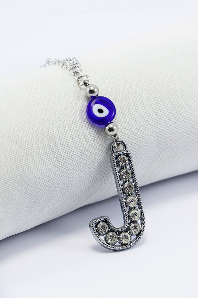 Kristal Taşlı J Harfi Metalik Renk Araba Dikiz Ayna Süsü, Hediyelik Nazar Boncuklu Araba Süsü