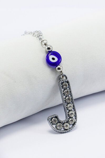 Kristal Taşlı J Harfi Metalik Renk Araba Dikiz Ayna Süsü, Hediyelik Nazar Boncuklu Araba Süsü