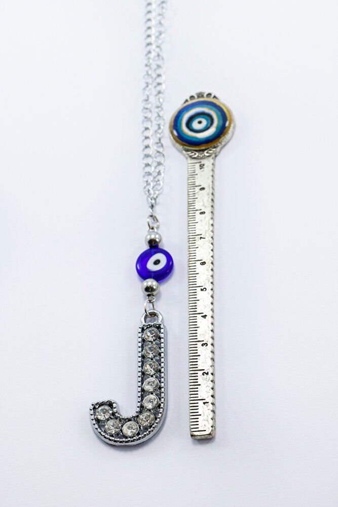 Kristal Taşlı J Harfi Metalik Renk Araba Dikiz Ayna Süsü, Hediyelik Nazar Boncuklu Araba Süsü