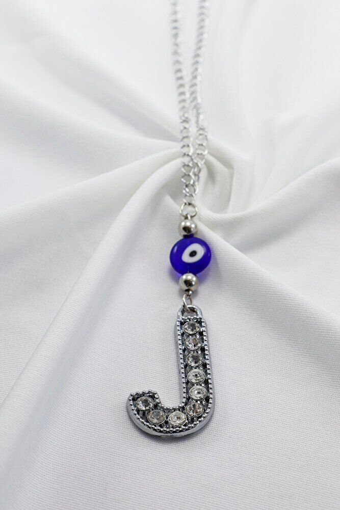 Kristal Taşlı J Harfi Metalik Renk Araba Dikiz Ayna Süsü, Hediyelik Nazar Boncuklu Araba Süsü