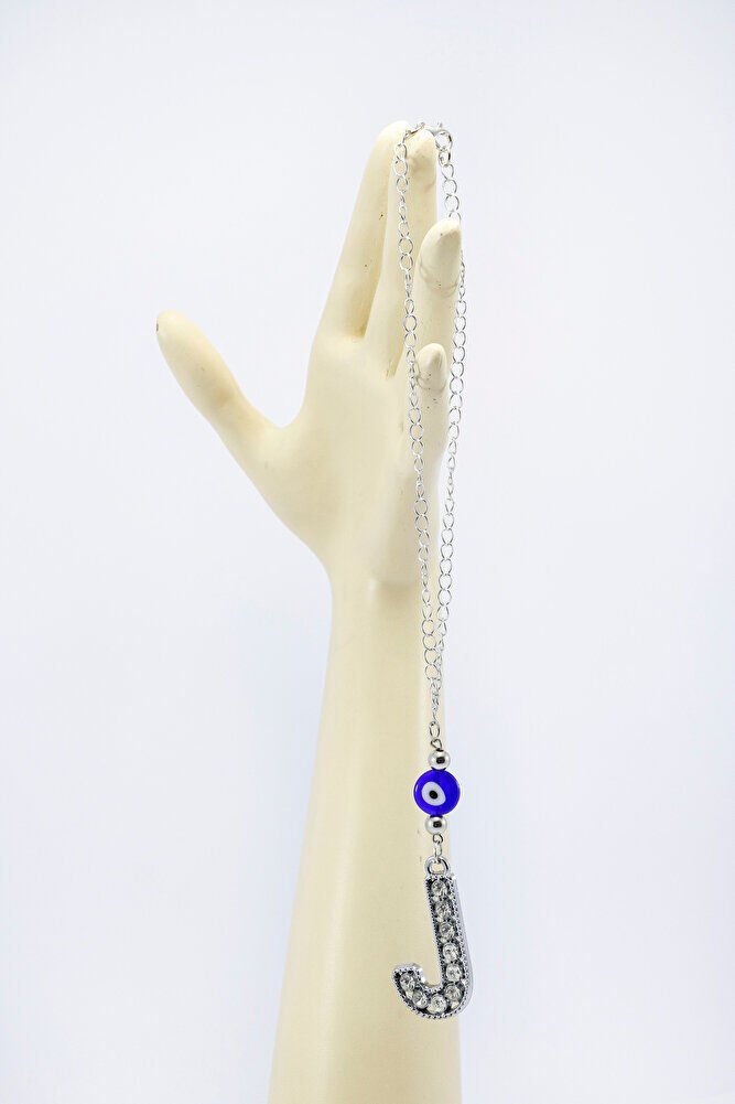 Kristal Taşlı J Harfi Metalik Renk Araba Dikiz Ayna Süsü, Hediyelik Nazar Boncuklu Araba Süsü