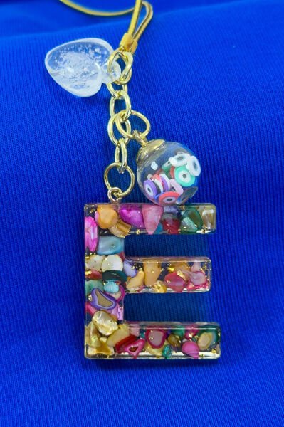 Colorful Epoxy Letter E Car Rearview Mirror Ornament, Gift Car Ornament