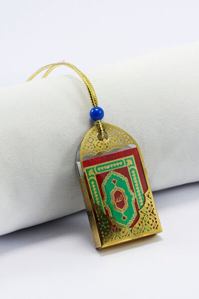 Çok Küçük Mini Kur' an-ı Kerim Araba Dikiz Ayna Süsü, İpli Plastik Kaplı Kırmızı Minyatür Aksesuar