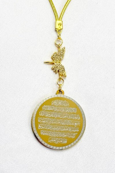 Zirkon Taşlı Kelebek Aksesuarlı Çelik Ayetel Kürsi Felak Nas İhlas Araba Dikiz Ayna Süsü