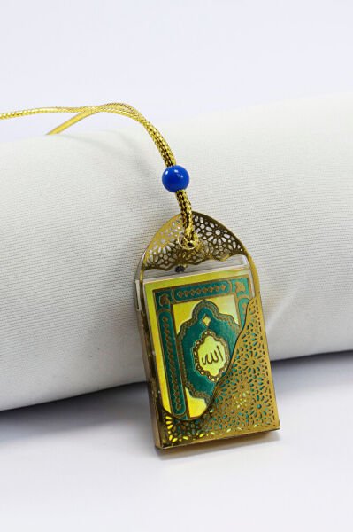 Çok Küçük Mini Kur' an-ı Kerim Araba Dikiz Ayna Süsü, İpli Plastik Kaplı Yeşil Minyatür Aksesuar