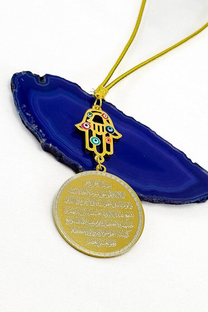 Renkli Nazar Boncuklu Hamse Eli Çelik Ayetel Kürsi Nazar Ayeti Araba Dikiz Ayna Süsü