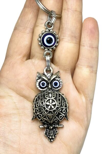 Eskitme Baykuş Tasarımlı Nazarlı Anahtarlık, Hediyelik Baykuş Anahtarlık