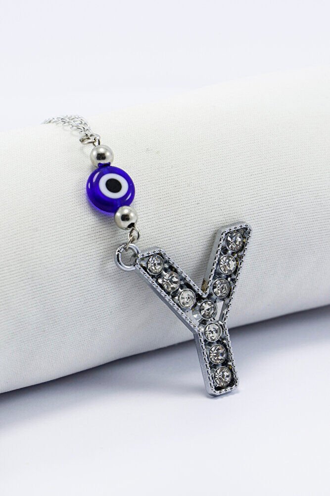 Kristal Taşlı Y Harfi Metalik Renk Araba Dikiz Ayna Süsü, Hediyelik Nazar Boncuklu Araba Süsü