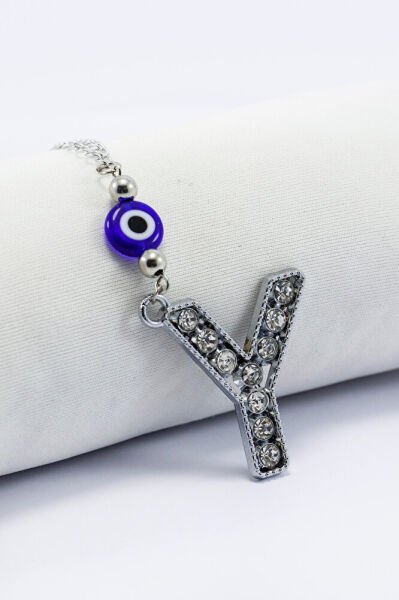 Kristal Taşlı Y Harfi Metalik Renk Araba Dikiz Ayna Süsü, Hediyelik Nazar Boncuklu Araba Süsü