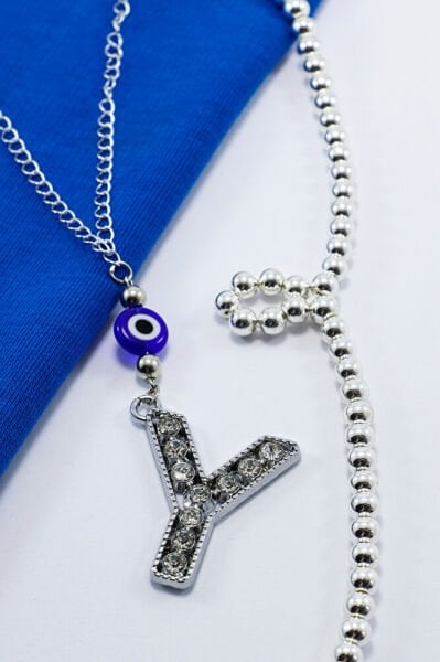 Kristal Taşlı Y Harfi Metalik Renk Araba Dikiz Ayna Süsü, Hediyelik Nazar Boncuklu Araba Süsü