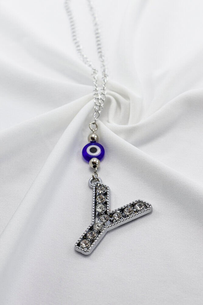 Kristal Taşlı Y Harfi Metalik Renk Araba Dikiz Ayna Süsü, Hediyelik Nazar Boncuklu Araba Süsü