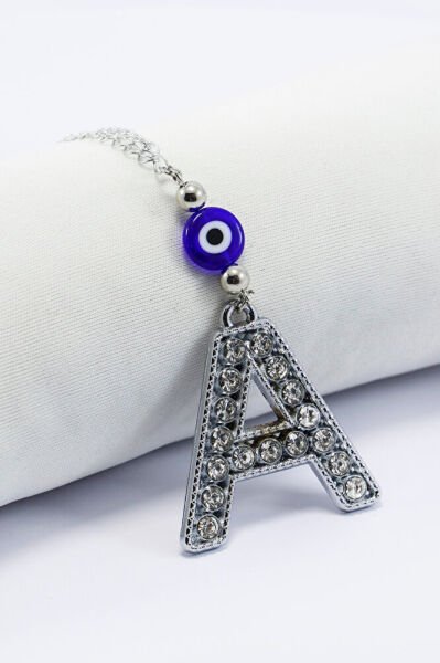 Kristal Taşlı A Harfi Metalik Renk Araba Dikiz Ayna Süsü, Hediyelik Nazar Boncuklu Araba Süsü