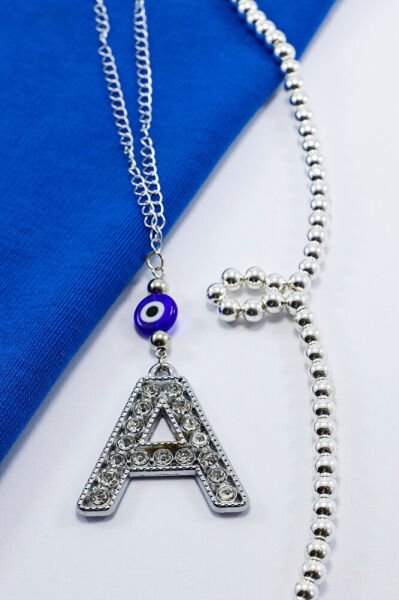 Kristal Taşlı A Harfi Metalik Renk Araba Dikiz Ayna Süsü, Hediyelik Nazar Boncuklu Araba Süsü