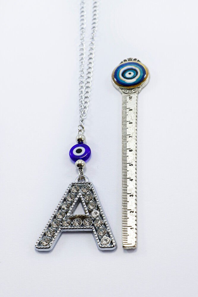 Kristal Taşlı A Harfi Metalik Renk Araba Dikiz Ayna Süsü, Hediyelik Nazar Boncuklu Araba Süsü