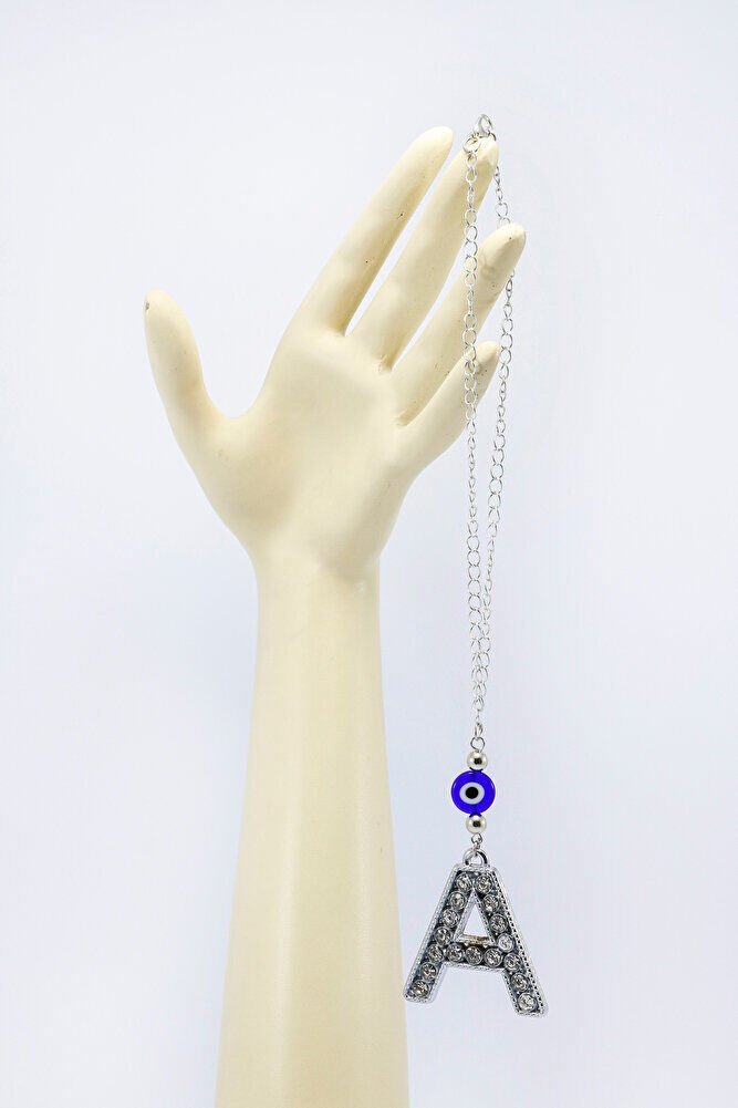 Kristal Taşlı A Harfi Metalik Renk Araba Dikiz Ayna Süsü, Hediyelik Nazar Boncuklu Araba Süsü