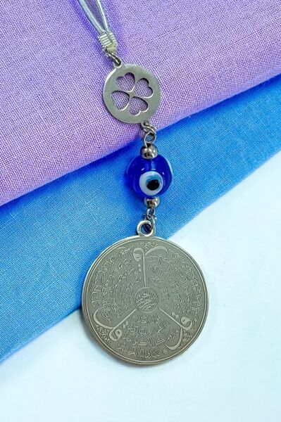 Cam Nazar Boncuklu Yonca Komple Çelik Çift Taraflı Ayetel Kürsi Felak Nas Ihlas Araba Ayna Süsü