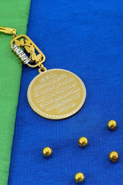 Parlak Taşlı Kelebek Aksesuarlı Ayetel Kürsi Hilye-i Şerif Komple Paslanmaz Çelik Araba Ayna Süsü