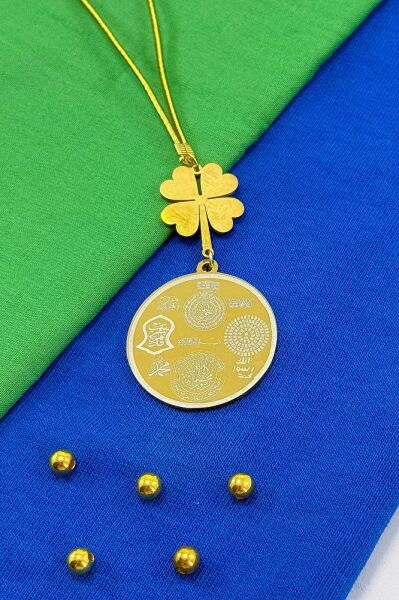 Nazar Boncuklu Dört Yapraklı Yonca Ayetel Kürsi Hilye-i Şerif Komple Paslanmaz Çelik Araba Ayna Süsü