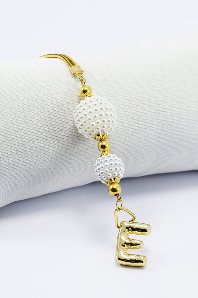 İncili Bombeli Metal E Harfli Dikiz Ayna Süsü, Kişiye Özel Gold Renkli Yeni Araba Hediyesi